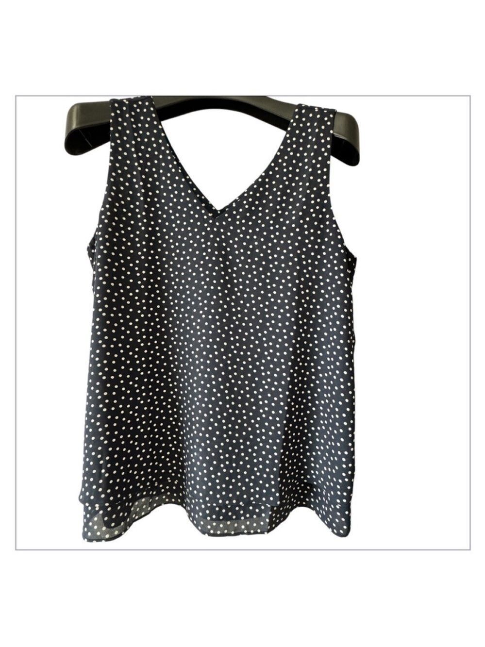 Ann Taylor Factory Navy and White Polka Dot Tank Top